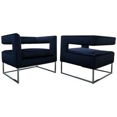 Pair of Mid-Century Chrome and Velvet Open Back Cube Chairs by Thayer Coggin 7