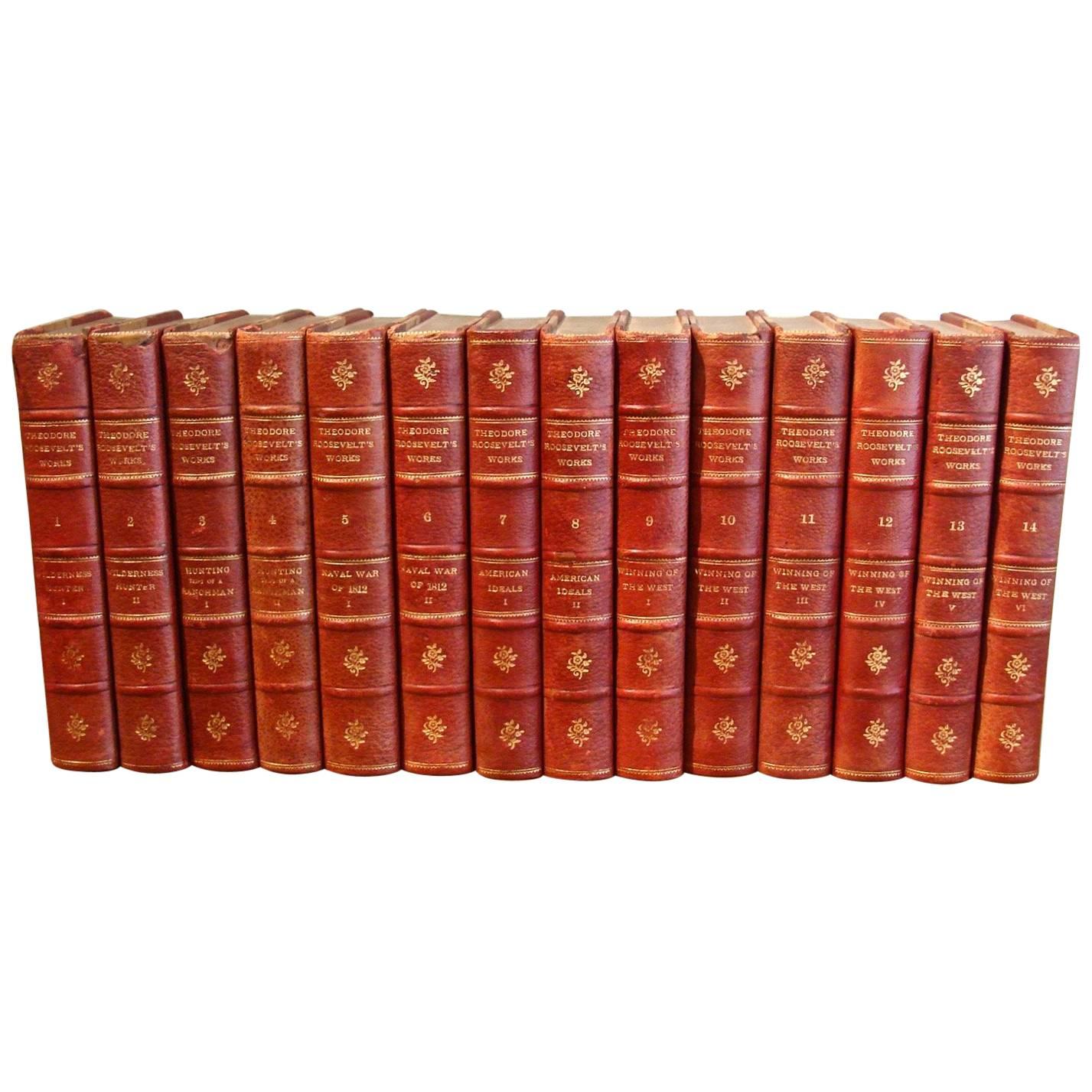 Works of Theodore Roosevelt 14 Leather-Bound Volumes