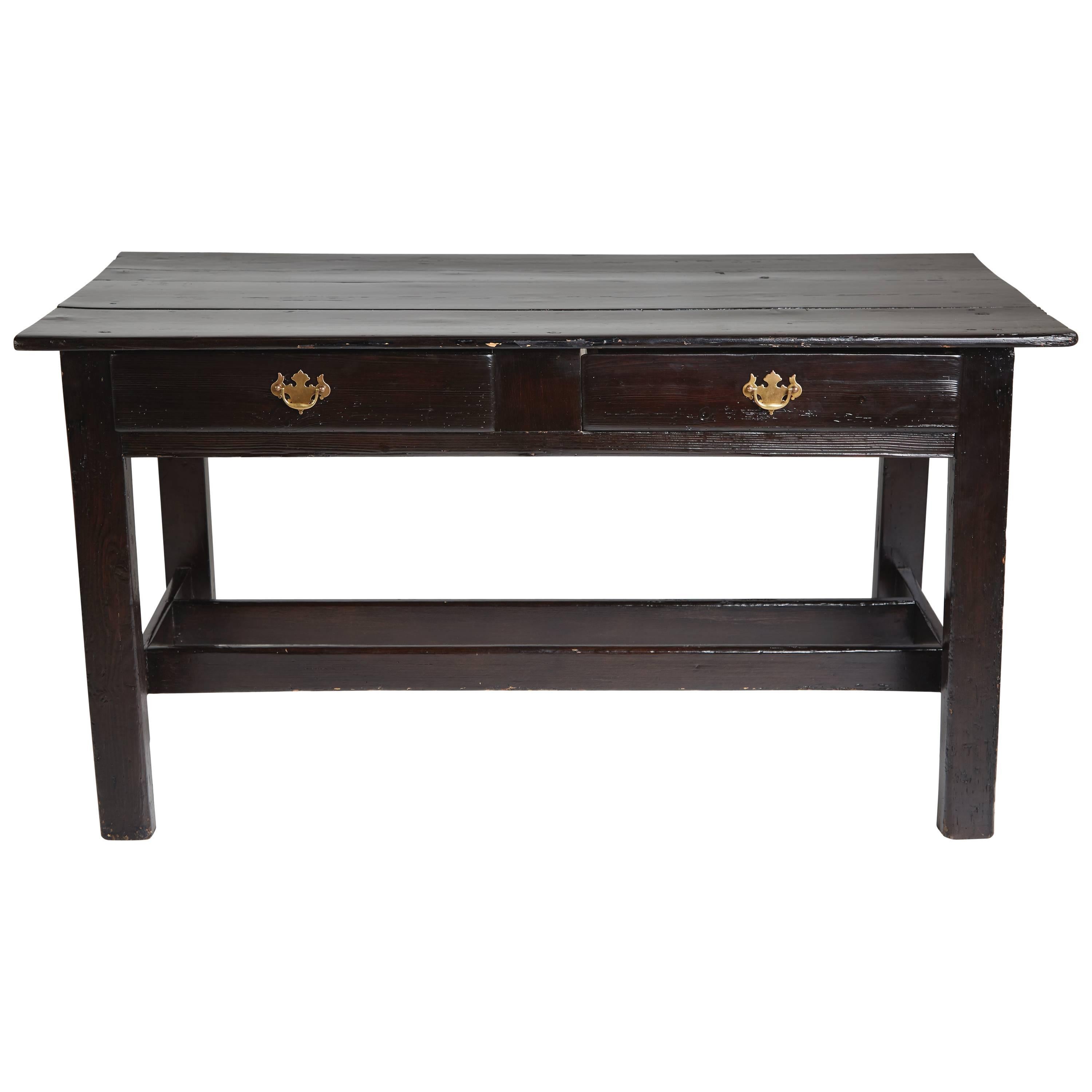Vintage Black Lacquered Wooden Desk with Brass Hardware