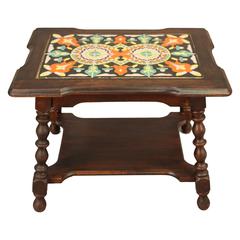 1920s Rectangular Six-Tile Table with Lower Shelf