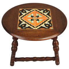 Antique Round California Tile Table with Four Tiles