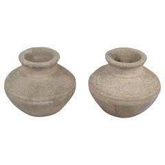 Pair of Hillside Style and Period Pots with Mayan Design