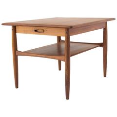 Danish Modern Side Table with Shelf and Drawer