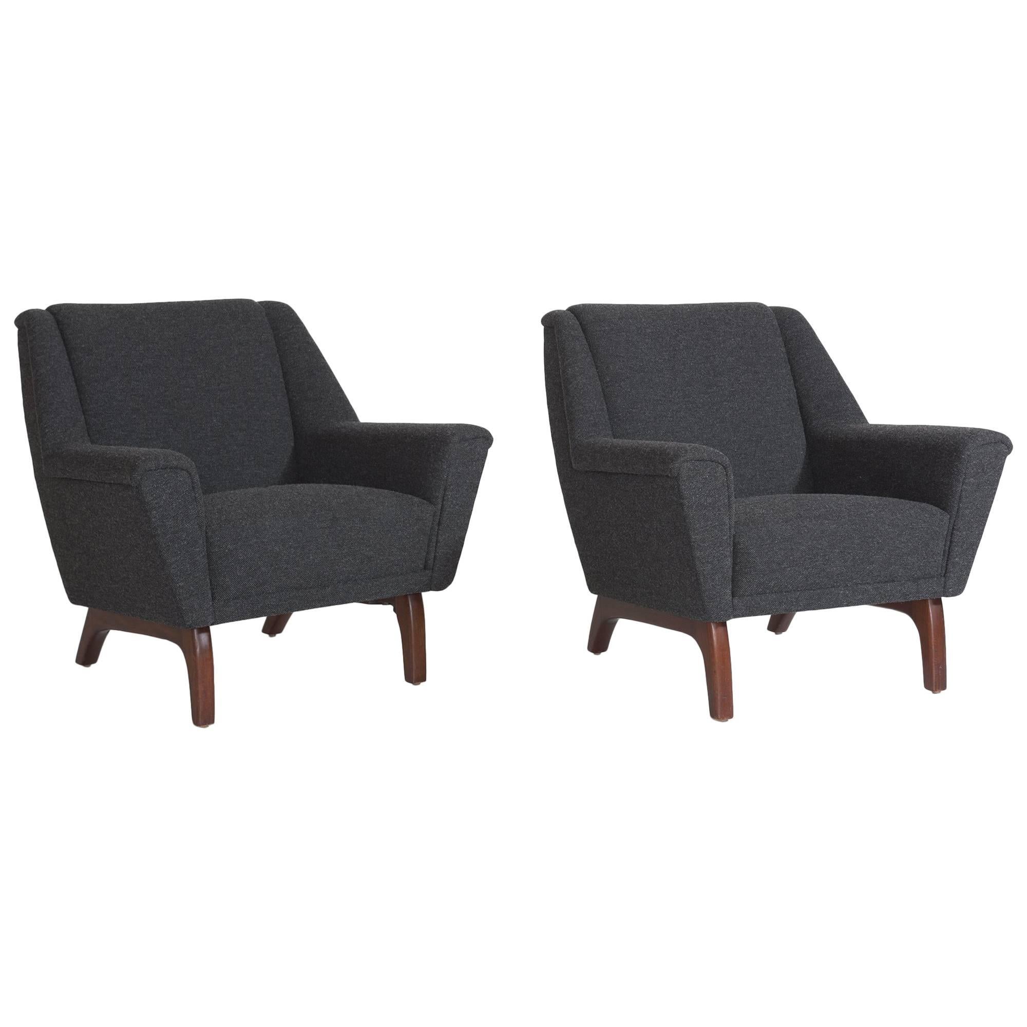 Pair of Danish Modern Armchairs in Wool and Oak, circa 1960