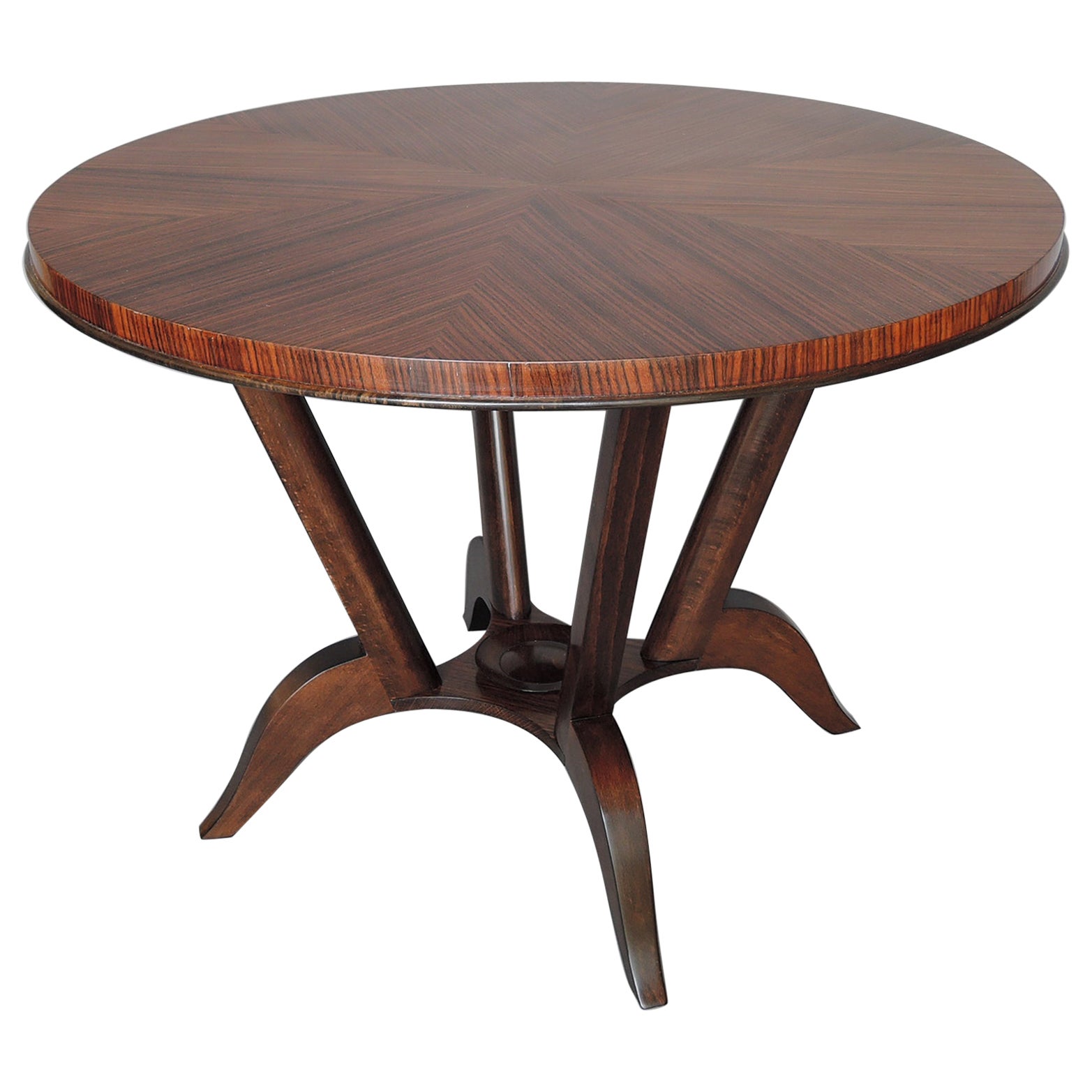 French Art Deco Rosewood Gueridon with a Four Curved-Leg Pedestal For Sale