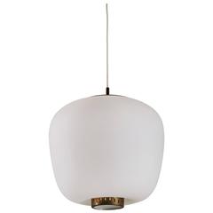 Brass and Satin Glass Pendant by Stilnovo