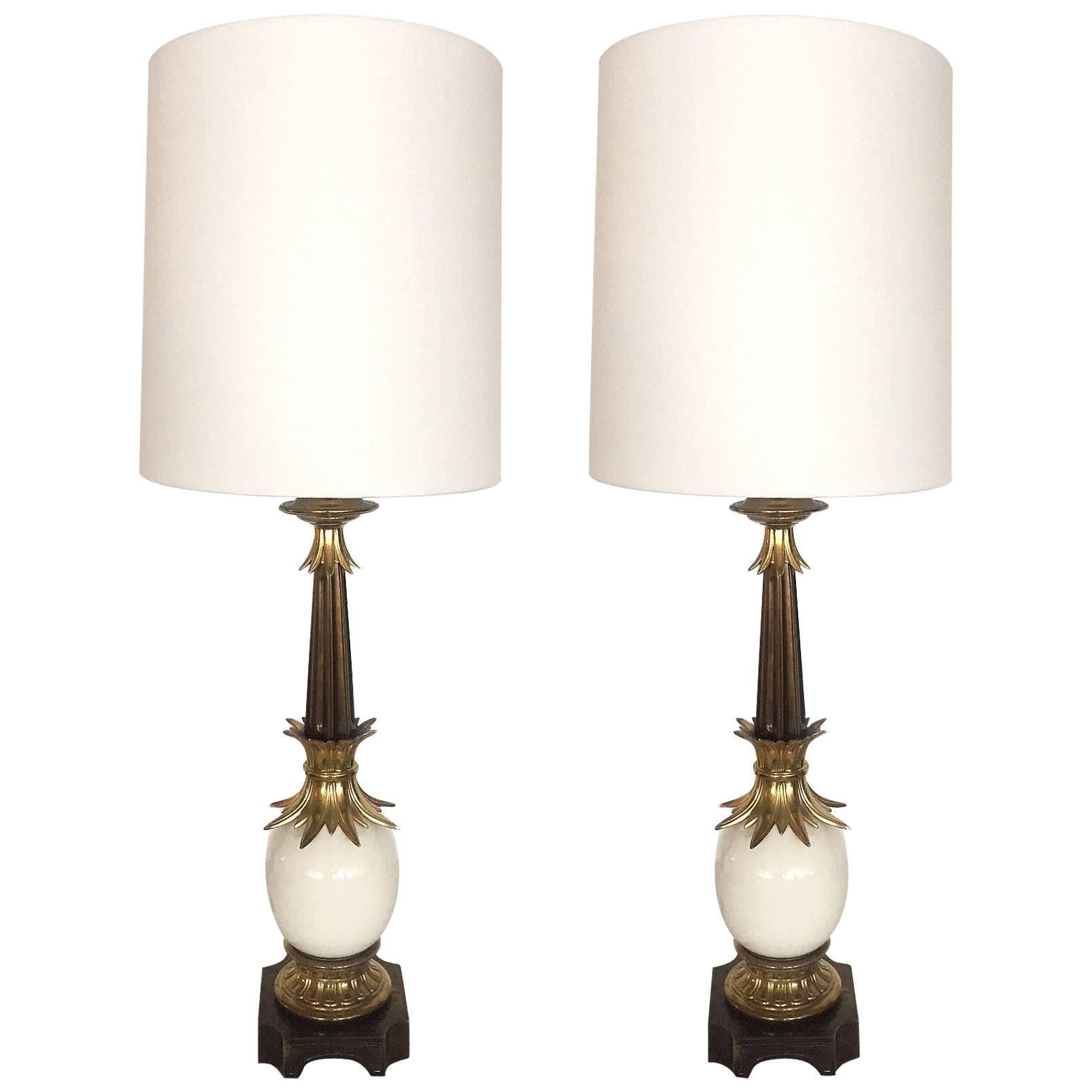 Luxe Pair of Hollywood Regency Ostrich Egg Lamps by Stiffel