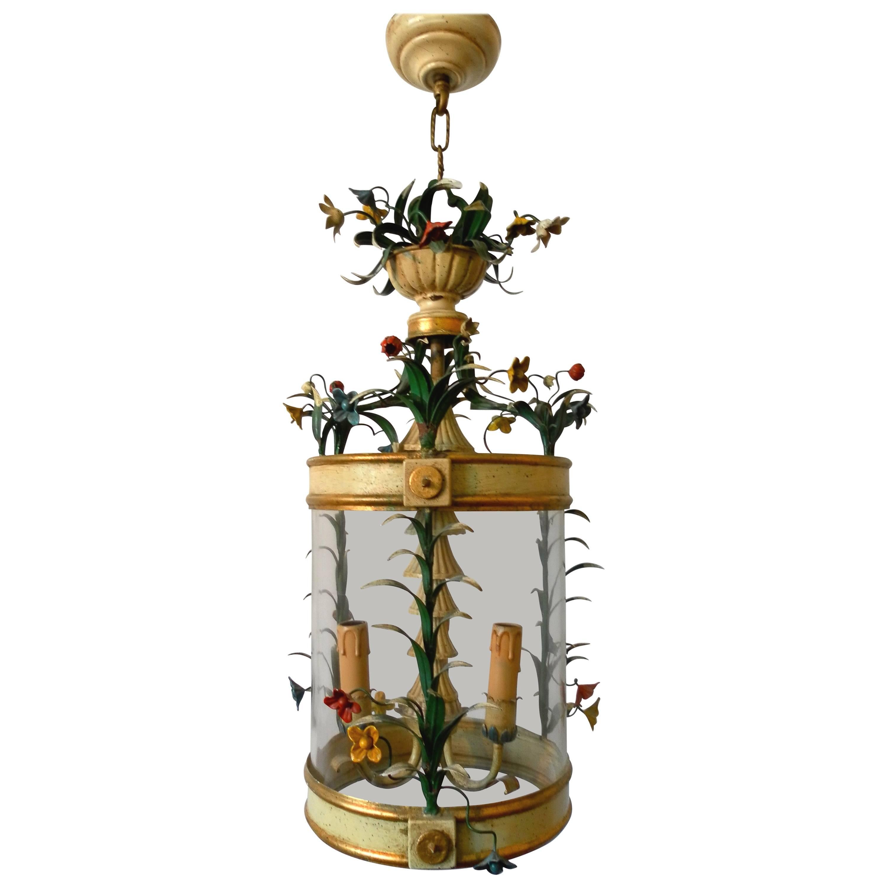 Gilt and Lacquered Floral Lantern For Sale