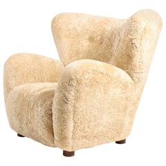 Shearling Upholstered Easy Chair, 1940s