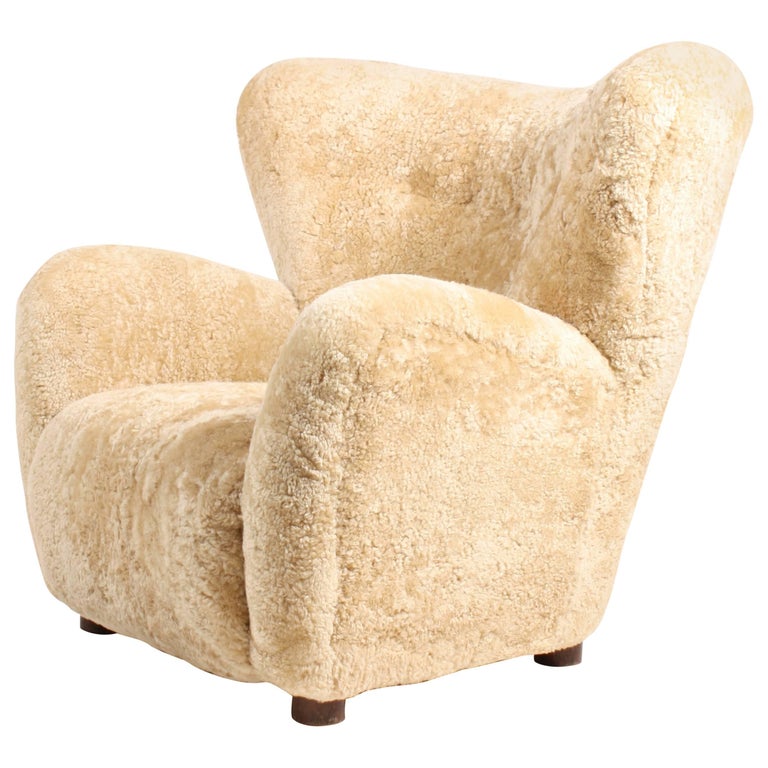 Shearling Upholstered Easy Chair, 1940s For Sale at 1stDibs