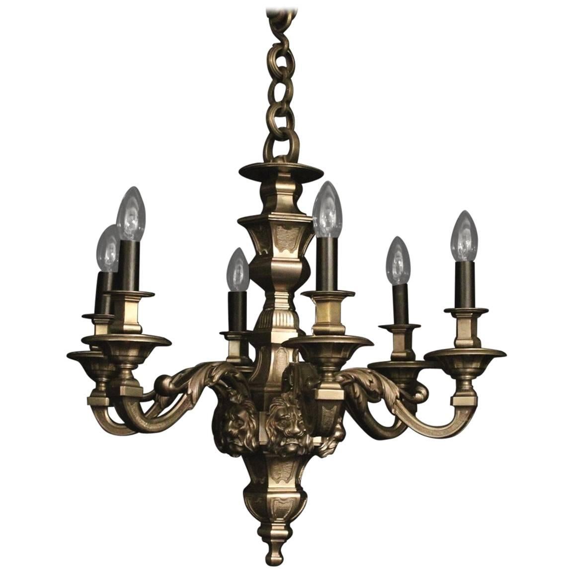 French Silver Bronze Six-Light Antique Chandelier