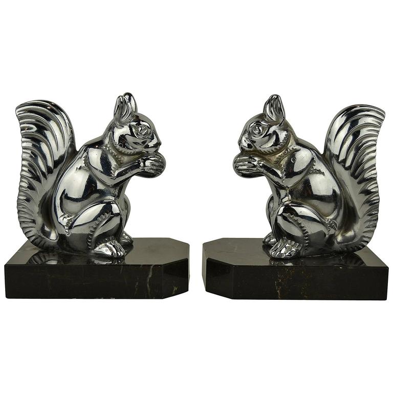 A Pair of Art Deco Squirrel Bookends by Max Le Verrier, France 1930 at