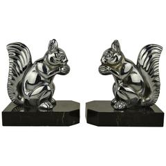 Art Deco Bookends with Chromed Squirrels 2