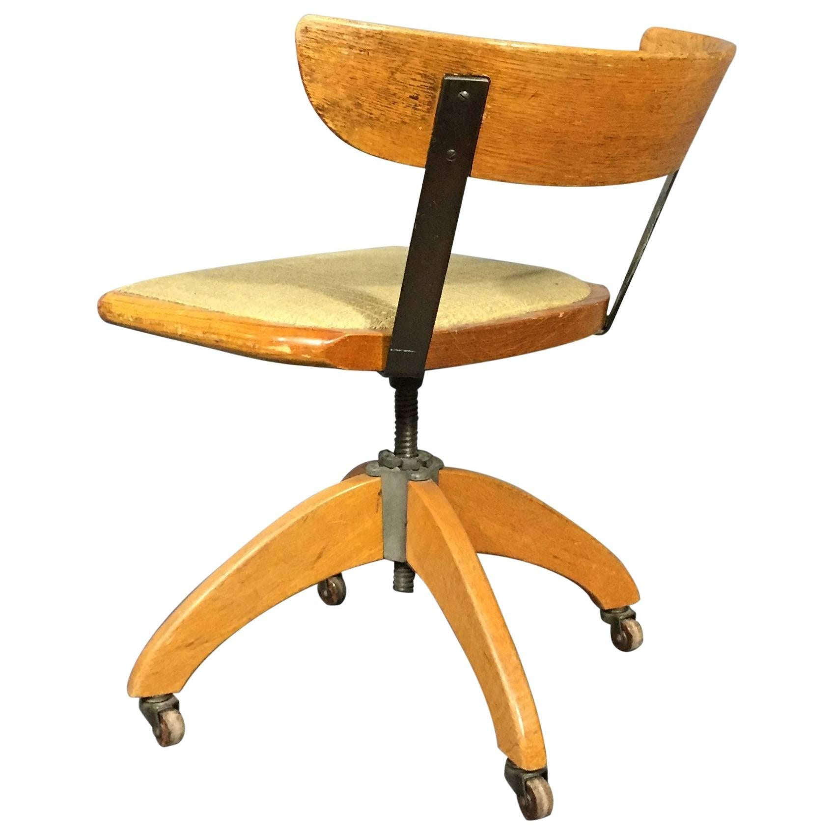 1930s Oak and Steel Adjustable Desk Chair