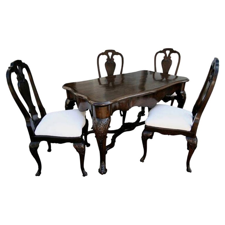 19th Century Dutch Library Table Desk and Four Chairs For Sale