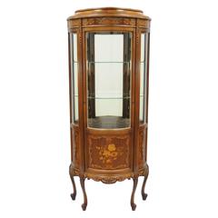 Small French Louis XV Style Curio Vitrine Display Case Curved Glass and Inlaid
