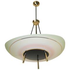 Ceiling Light Brass and Crystal, Italy, circa 1950