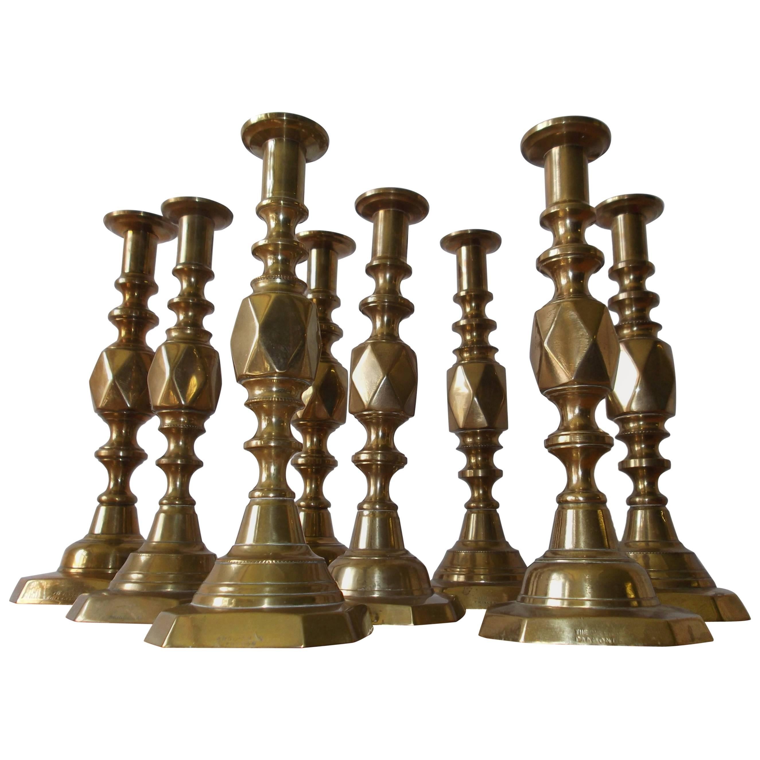 Queen Victoria Jublilee King Prince and Princess of Diamonds Brass Candlesticks For Sale