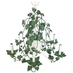 1960s Italian Tole Conservatory Ivy Leaf Six-Arm Chandelier