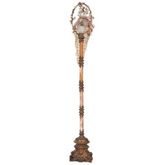 Antique Czech Glass Beaded Bird Floor Lamp