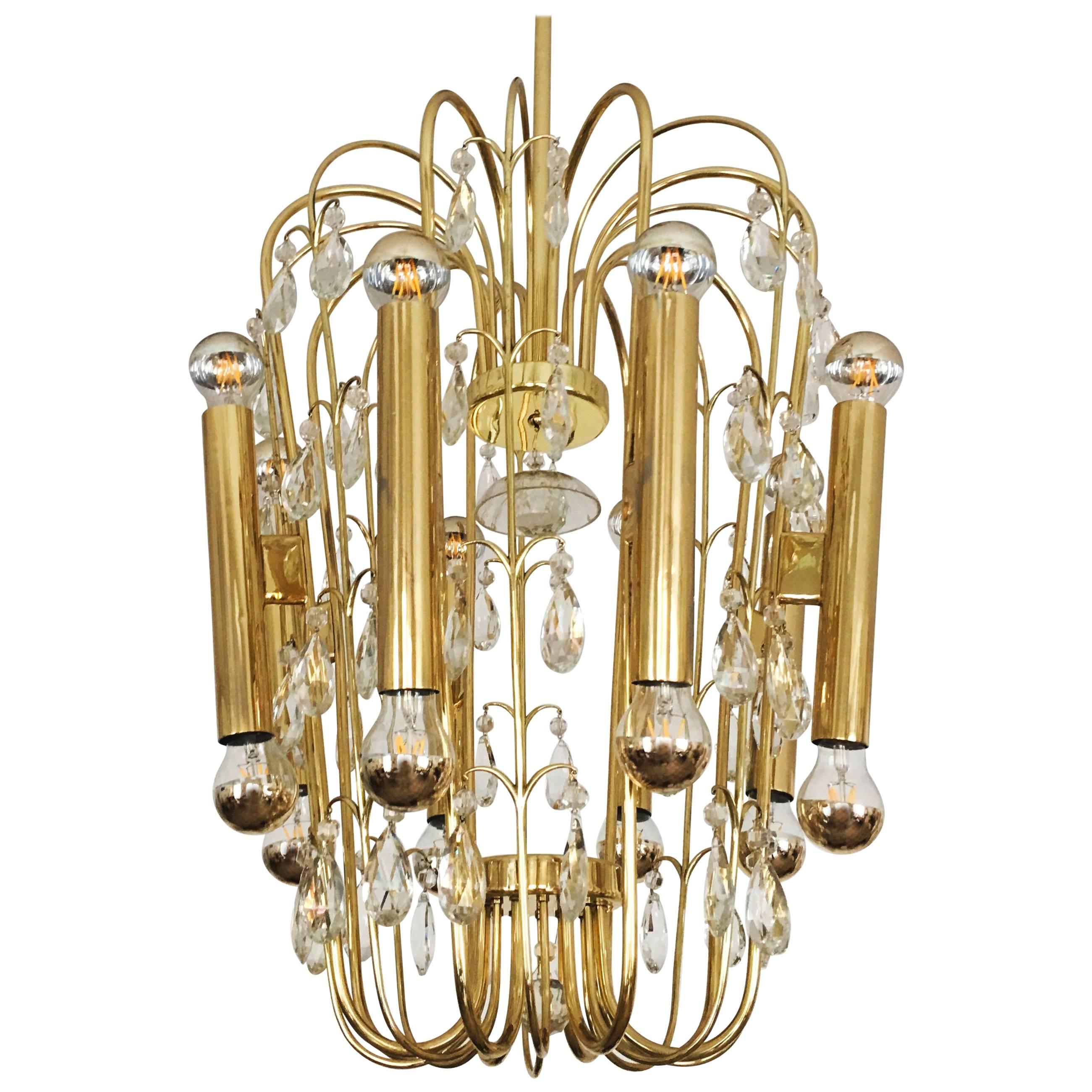 Austrian Brass and Cut Crystal Chandelier For Sale