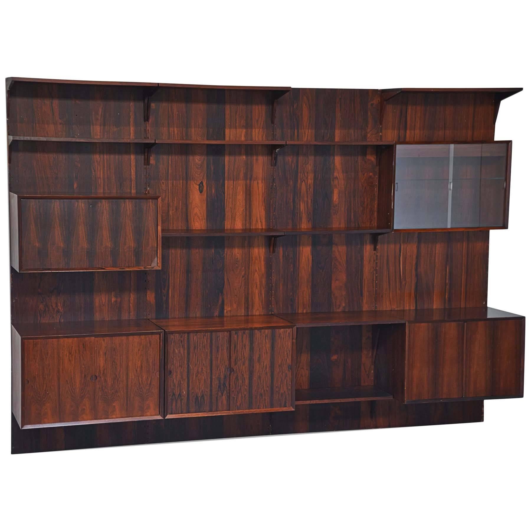 Cado Four-Bay Rosewood Shelving System For Sale