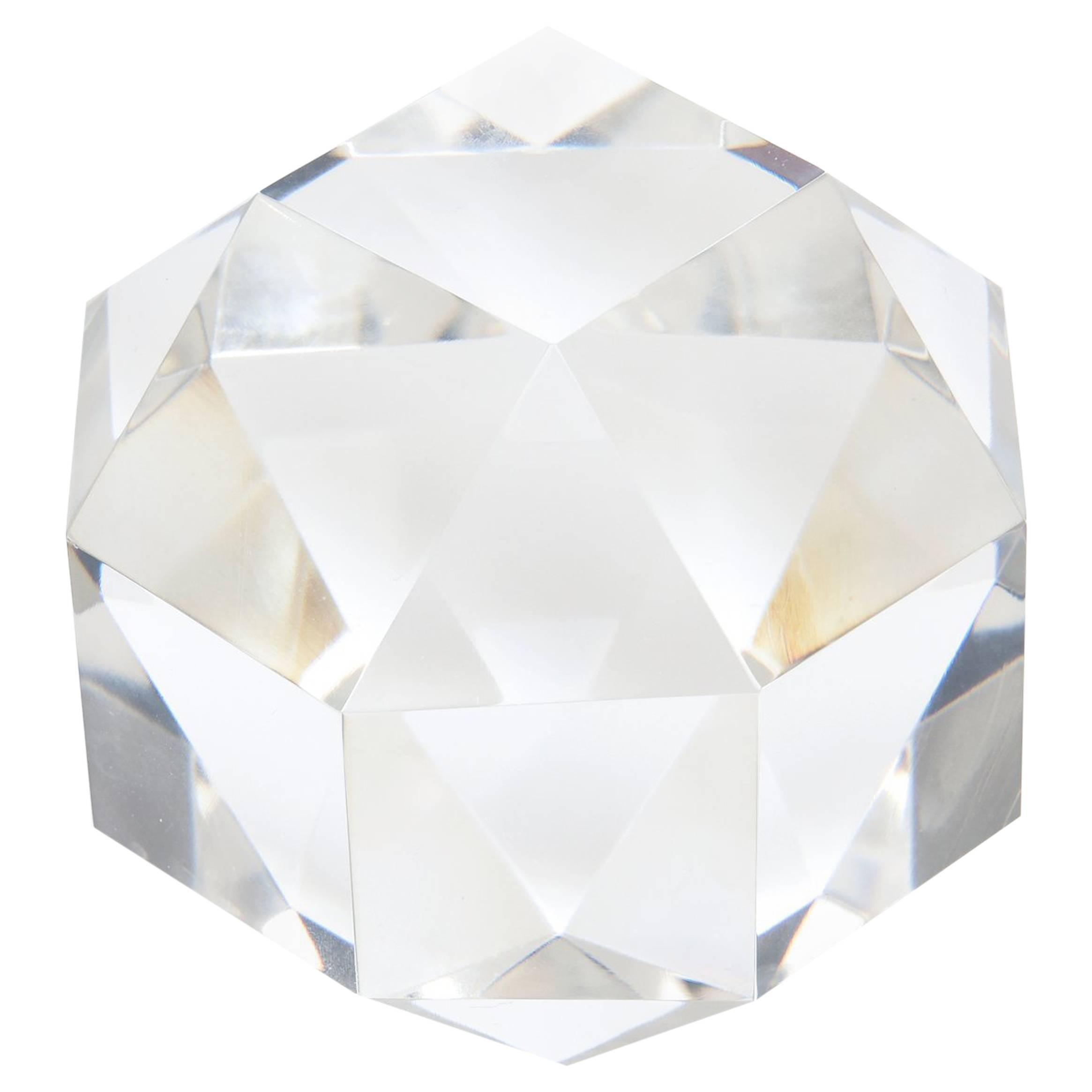 Signed Vintage Cartier Prismatic Crystal Diamond Faceted Paperweight/Sculpture