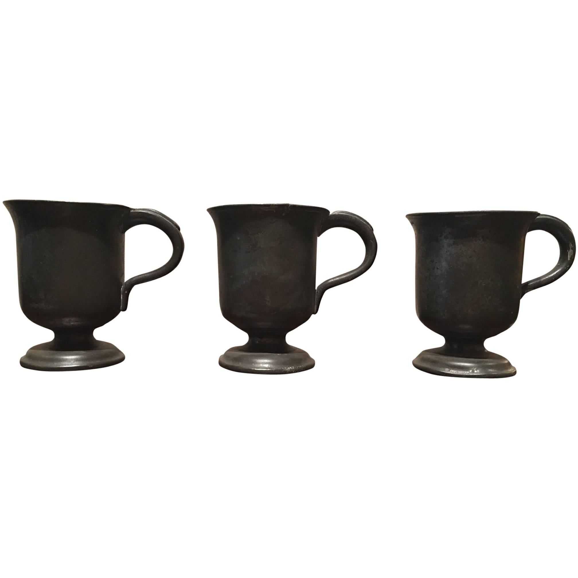 English Set of Three Pewter Footed Mugs or Cups, 19th Century For Sale