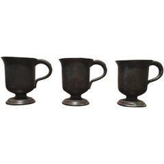 English Set of Three Pewter Footed Mugs or Cups, 19th Century
