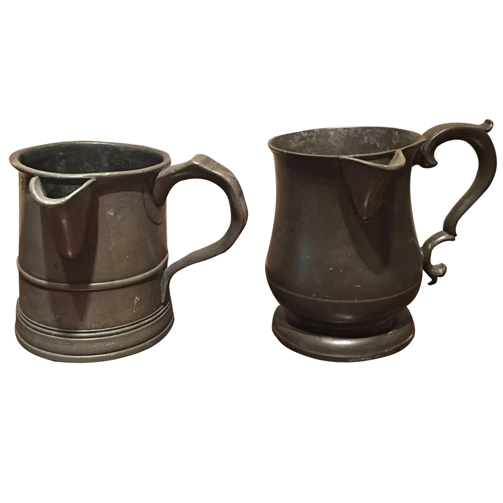 Pair of English Pewter Mugs or Cups, 18th Century