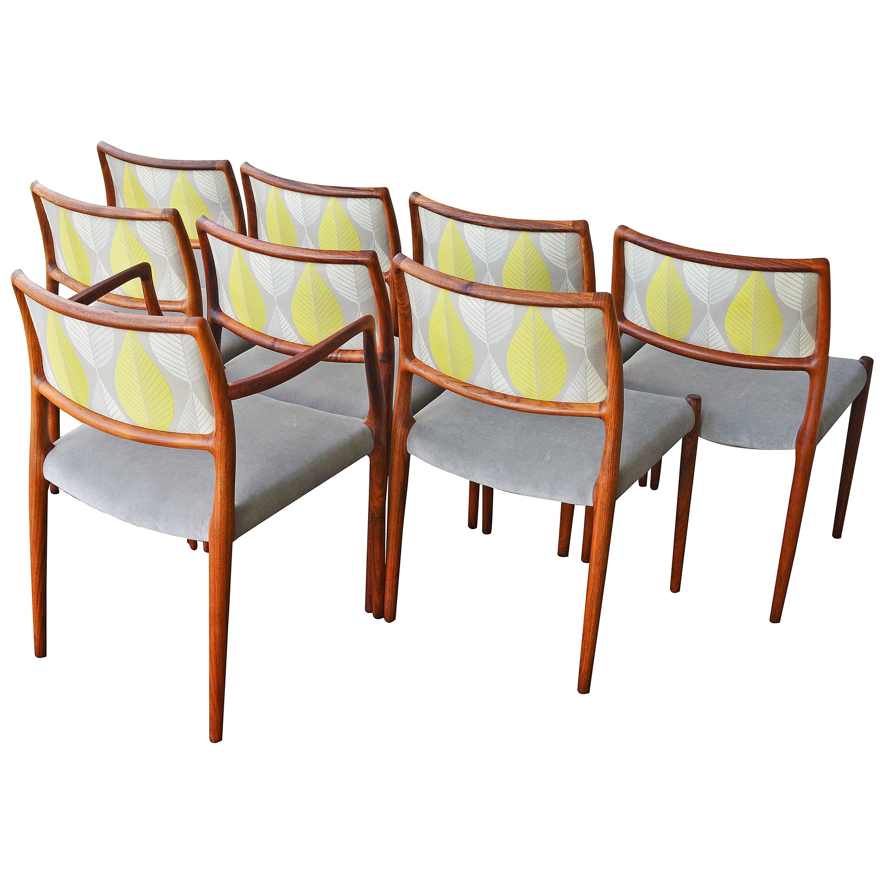 Set of Eight Niels Otto Møller Rosewood Model #80 Dining Chairs