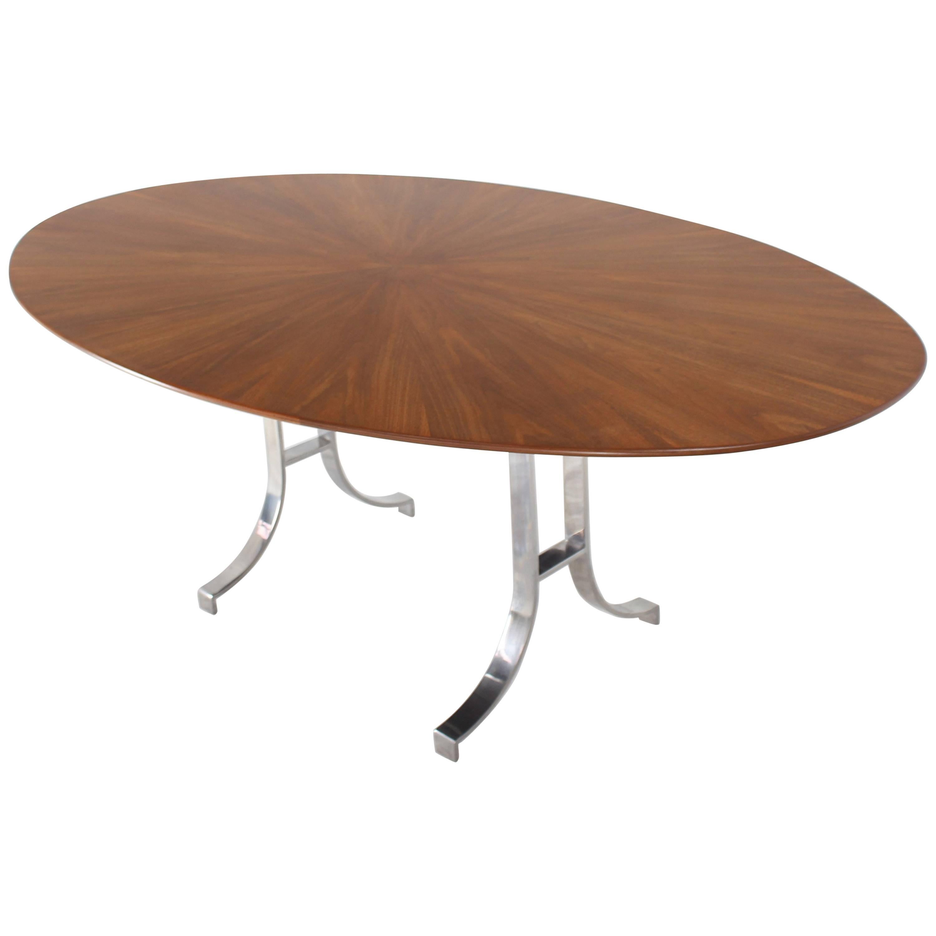American Oval Walnut Top Stainless Steel Base Dining Conference Table