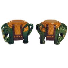 Ching Dynasty Style Green Glazed Elephant Garden Seats, circa 1930s