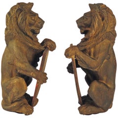 Solid Pair of Iron Lions Edwardian, England, 1919