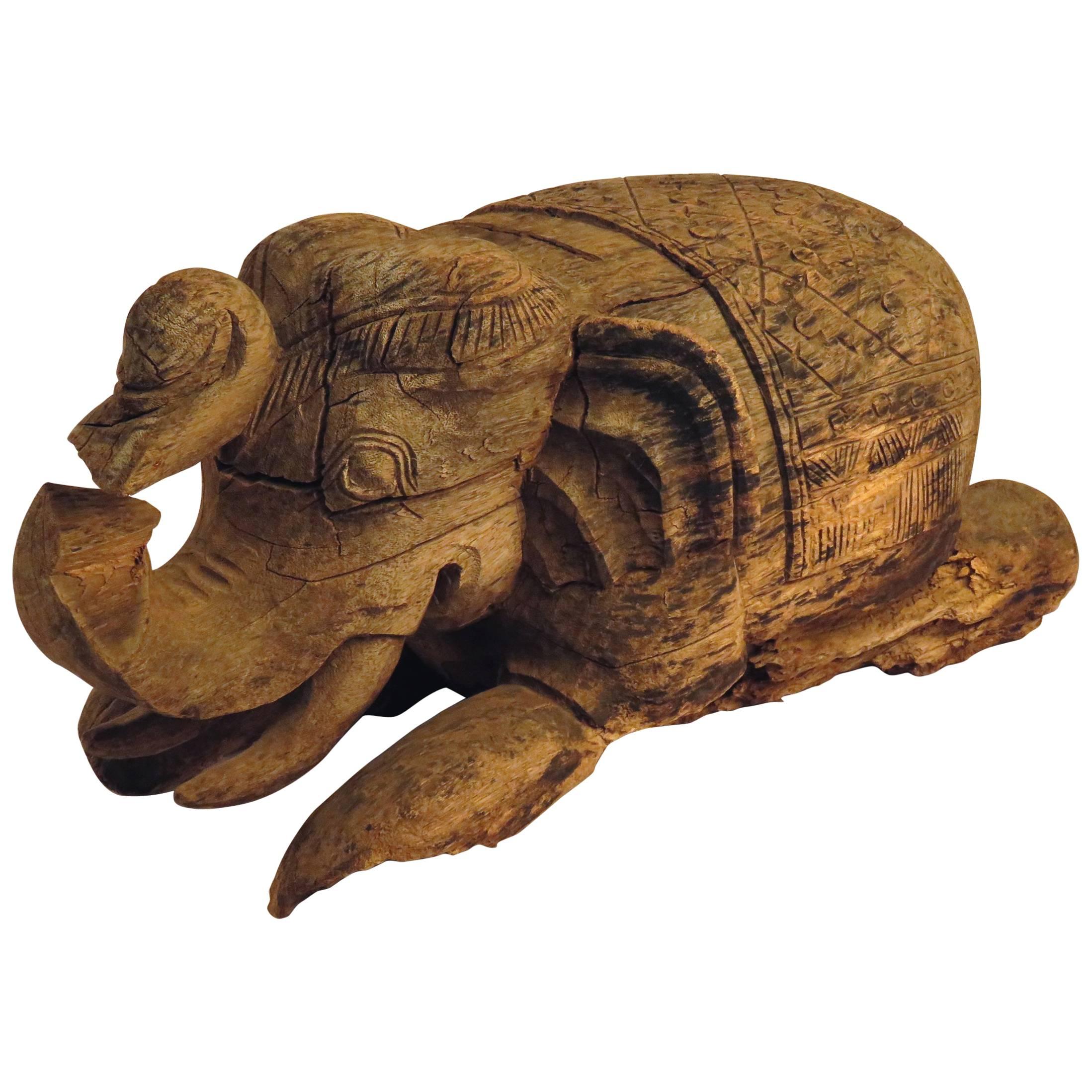 Thai Carved Wood Elephant, circa 1900