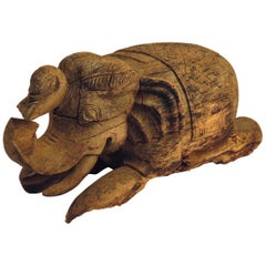 Antique Thai Carved Wood Elephant, circa 1900