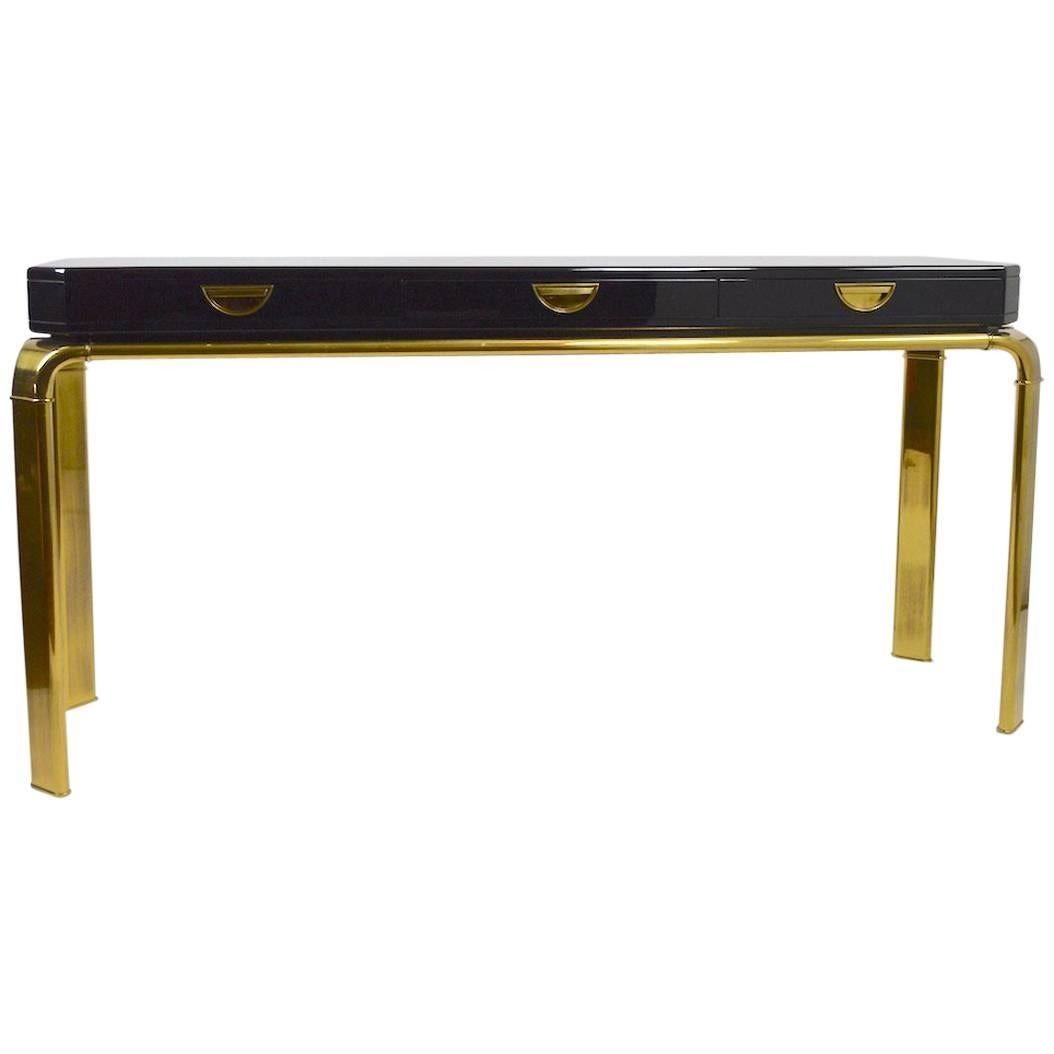 Exceptional John Widdicomb for Mastercraft Black Lacquer and Brass Console Table