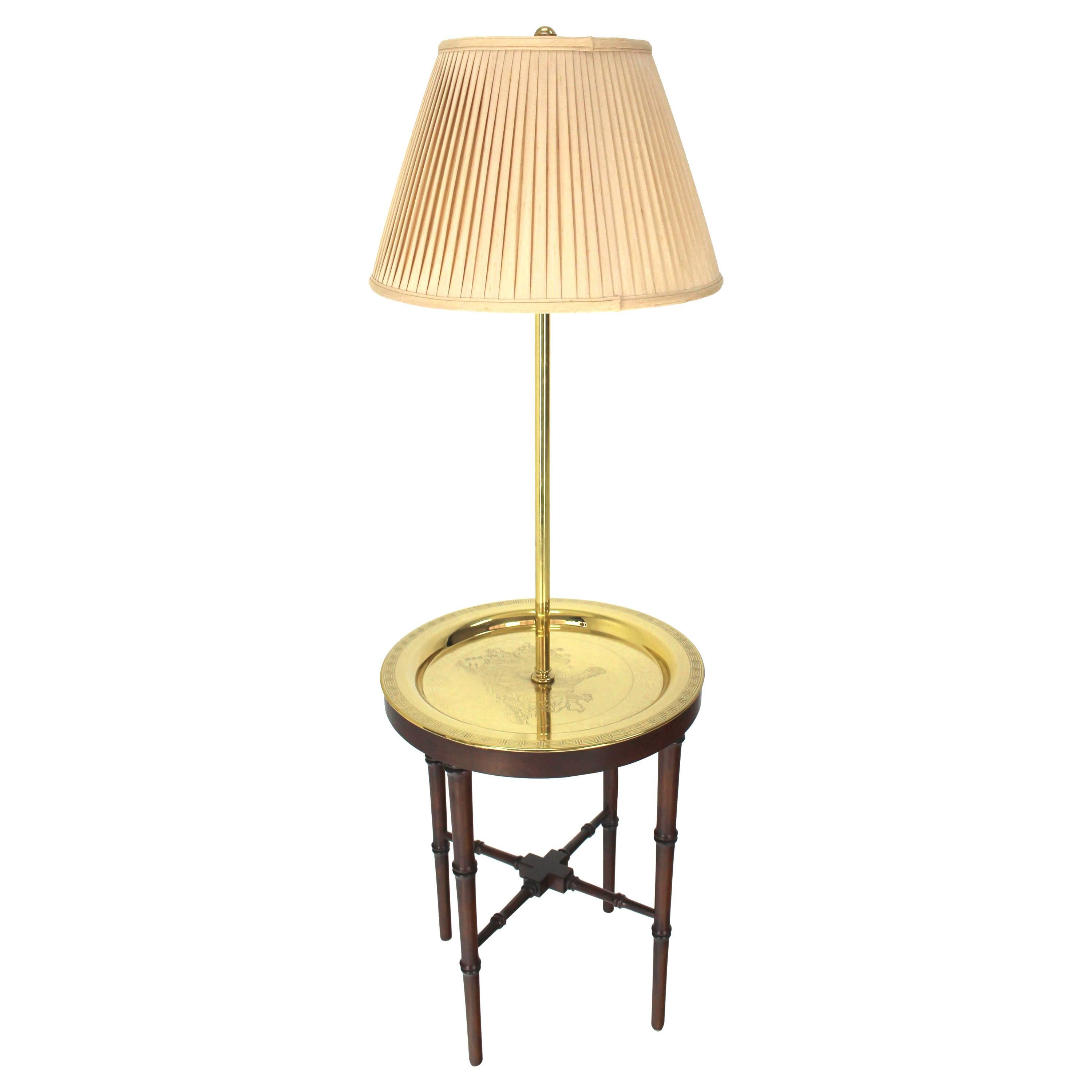 Four Legs Faux Bamboo Brass Tray Table Floor Lamp
