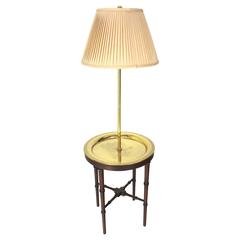 Vintage Four Legs Faux Bamboo Brass Tray Table Floor Lamp