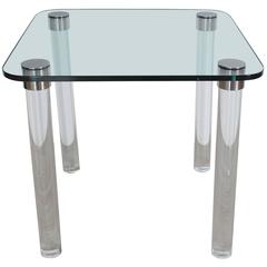 Thick Glass Top Lucite Legs Mid-Century Modern Square Game Dinette Table 6