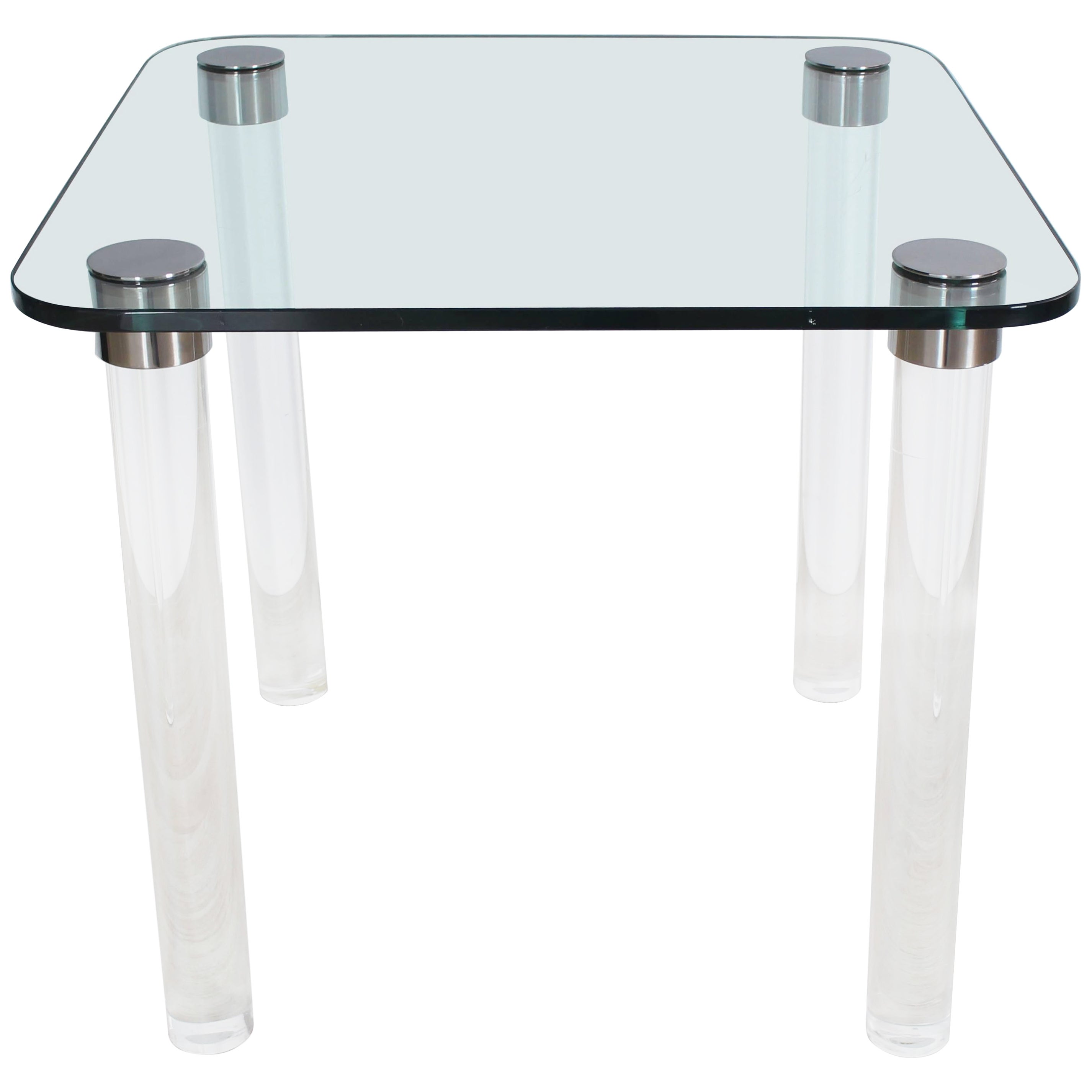 Thick Glass Top Lucite Legs Mid-Century Modern Square Game Dinette Table