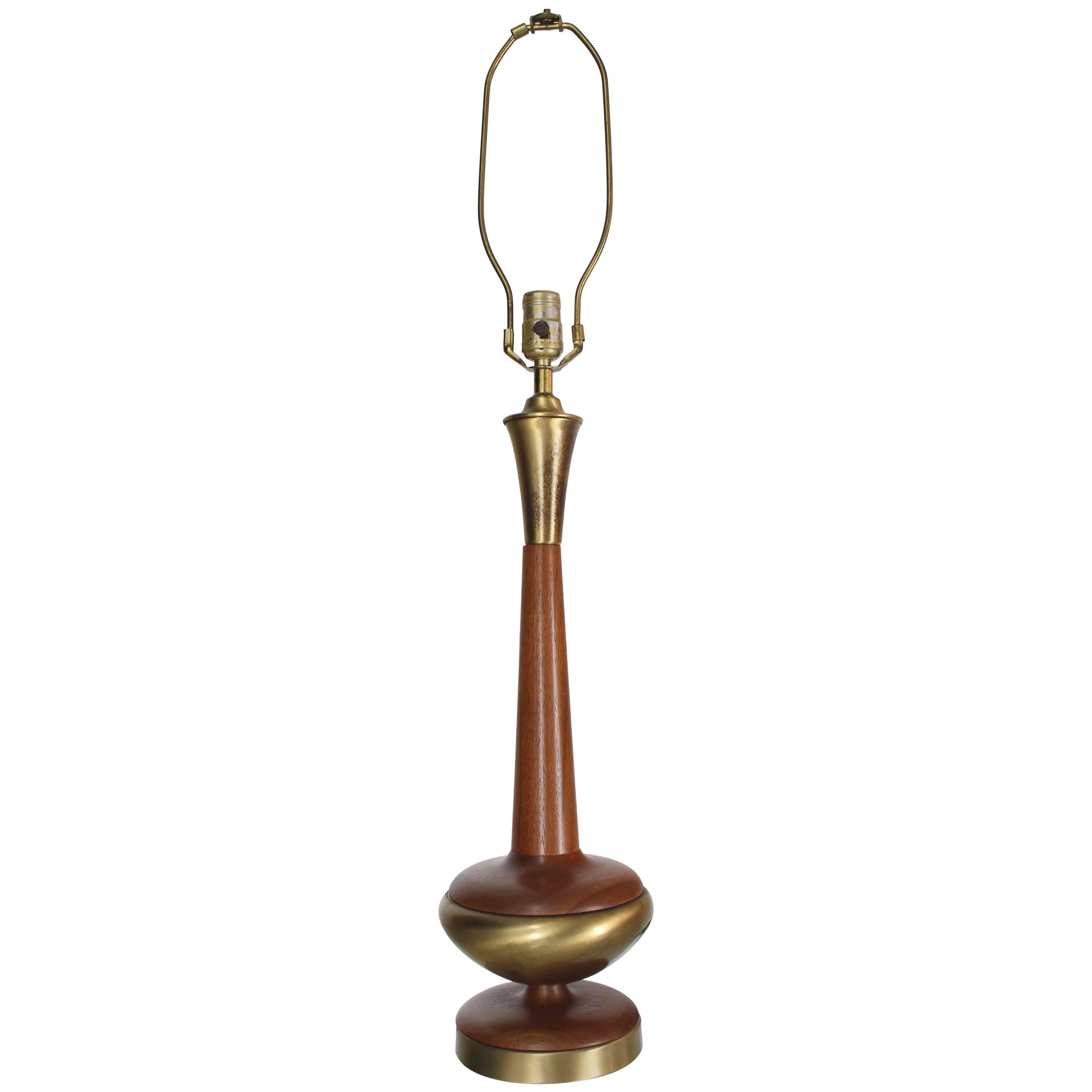 Tall Tower Shape Turned Walnut Brass Table Lamp Tony Paul For Sale