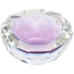 Italian Murano Diamond Faceted Sommerso Geode Glass Bowl 