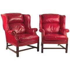 Club Chairs Pair in Leather Upholstery