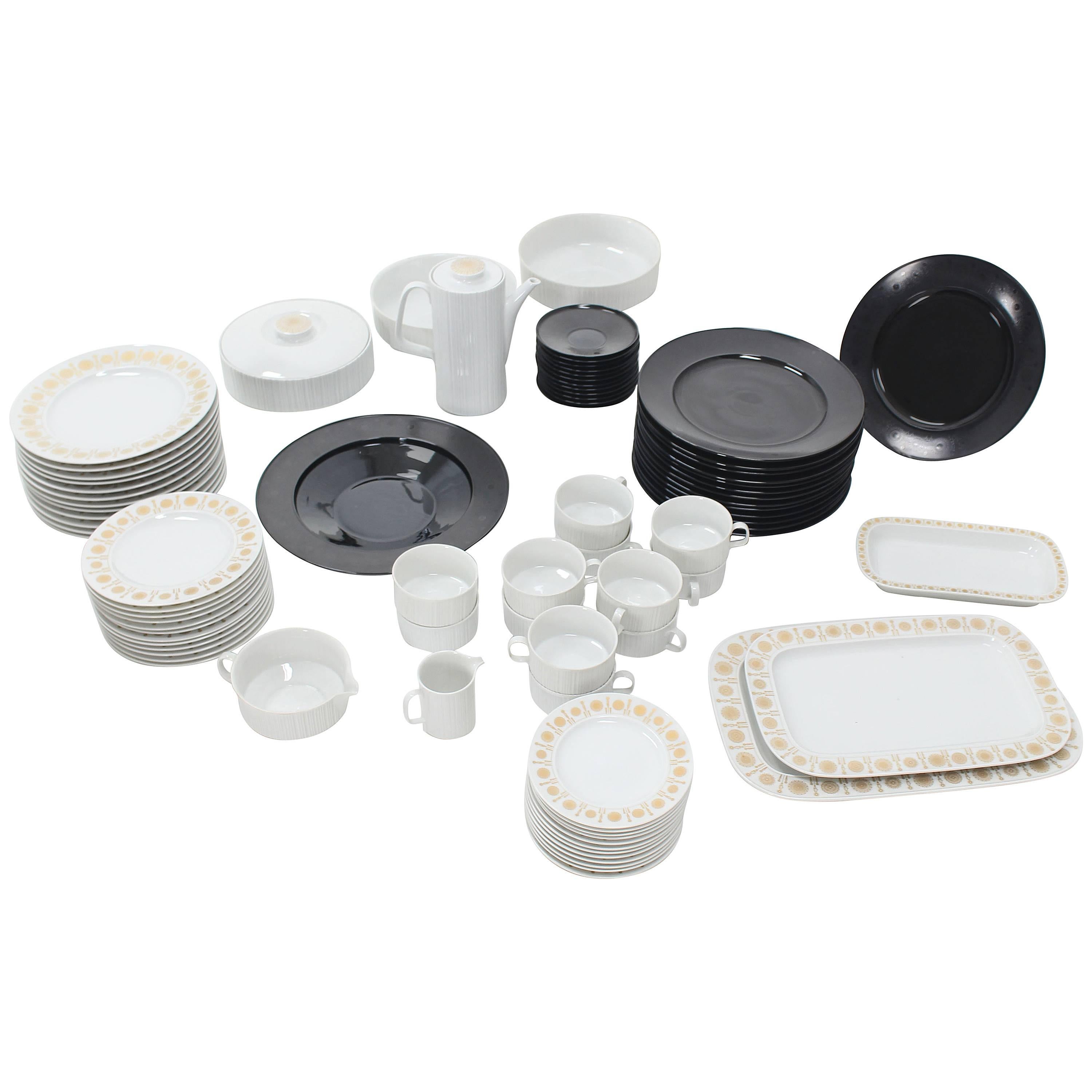 Tapio Wirkkala for Rosenthal Dinner Coffee 80 Pieces Set Plates Noire Porcelain For Sale