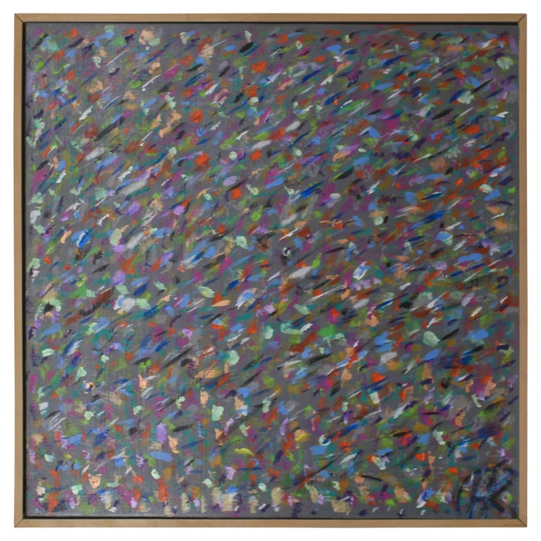 Square Abstract Modern Painting Artist Signed Herman Kahan For Sale at