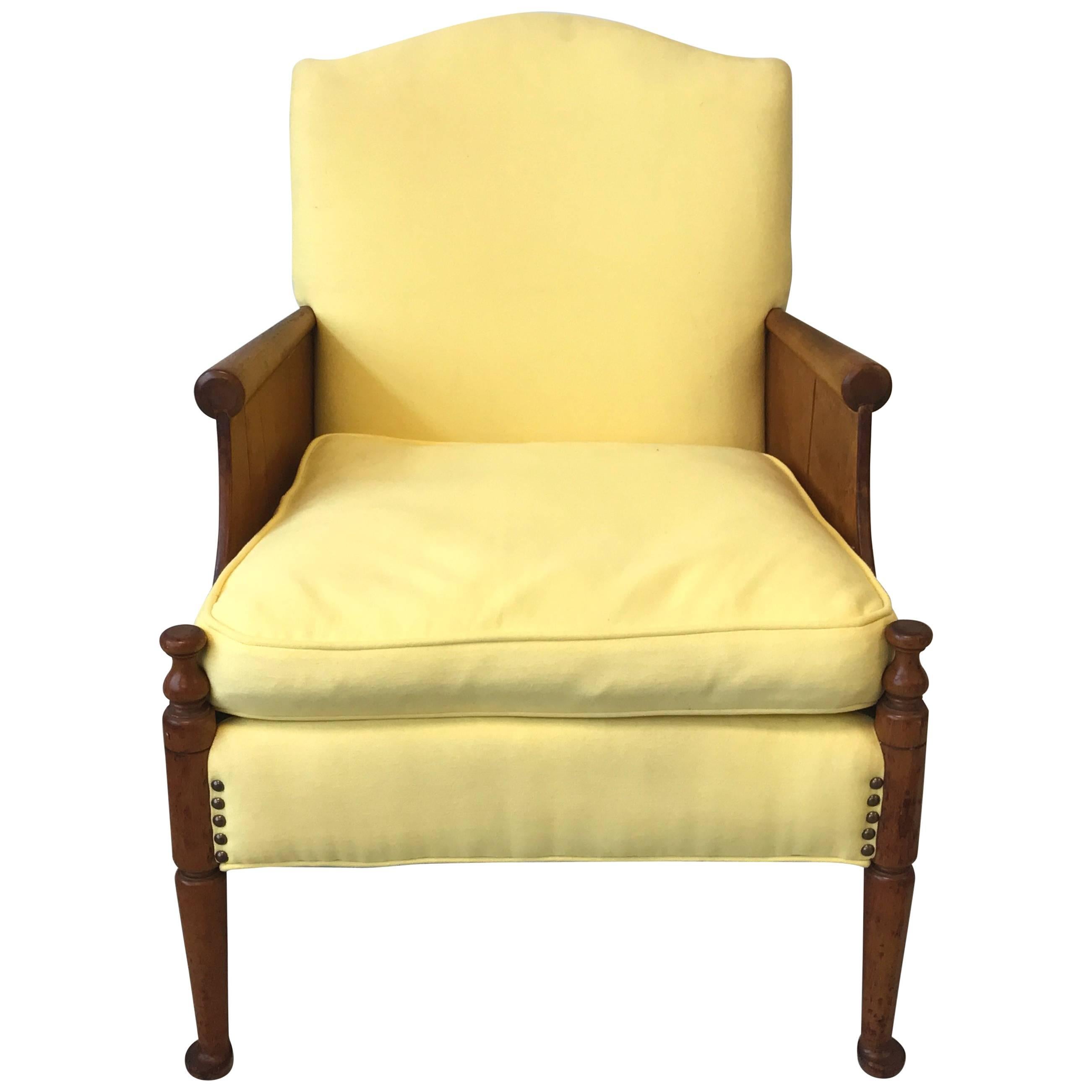 1940s French Oak Side Chair with Yellow Upholstery