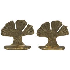 1960s Brass Ginkgo Leaf Bookends, Pair