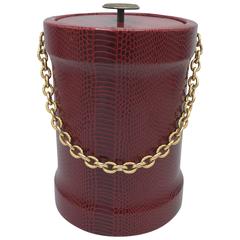 1960s Gucci Style Red Snakeskin Ice Bucket with Gold Chain 6