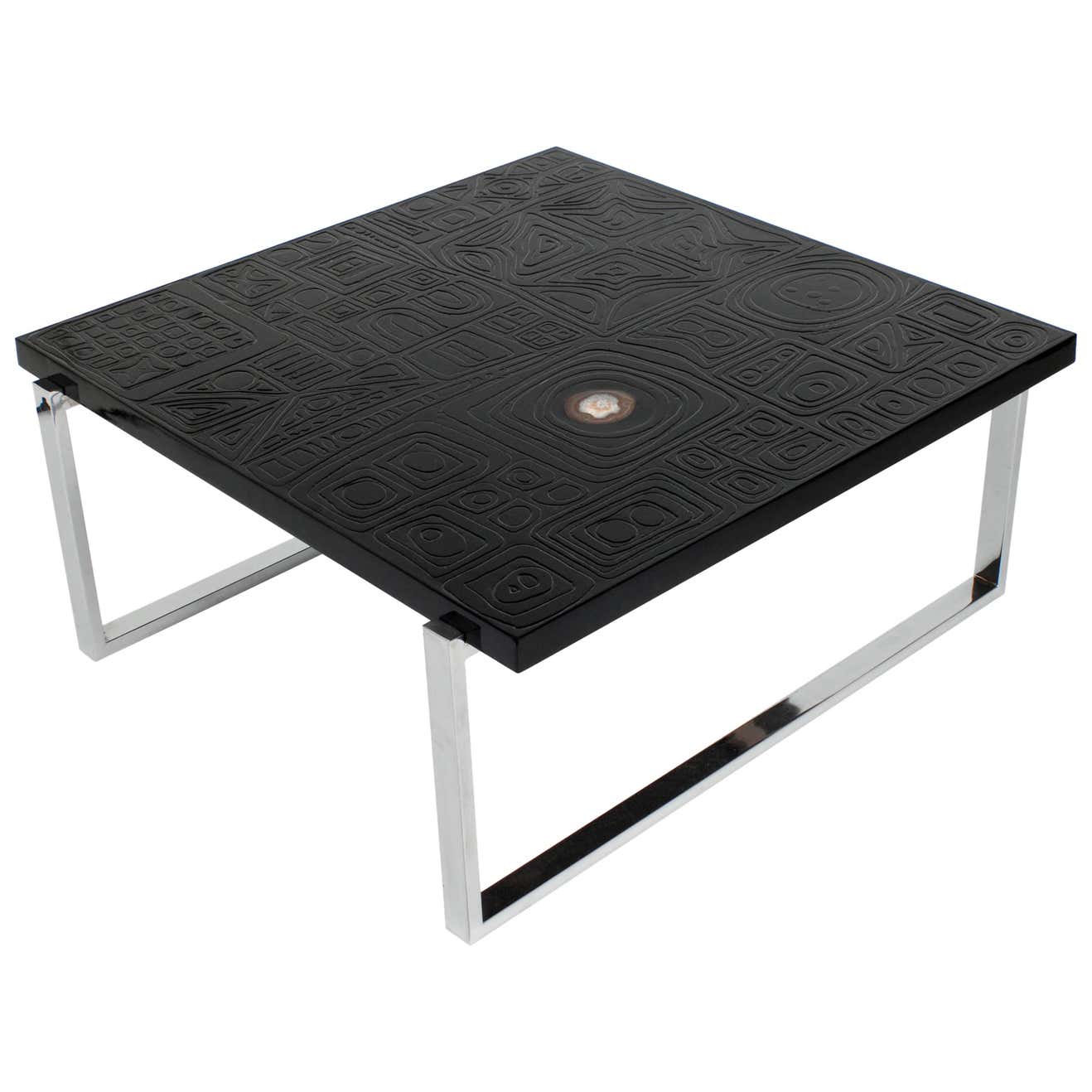 Square Coffee Table in Black Resin Inlay Agate For Sale at 1stDibs ...